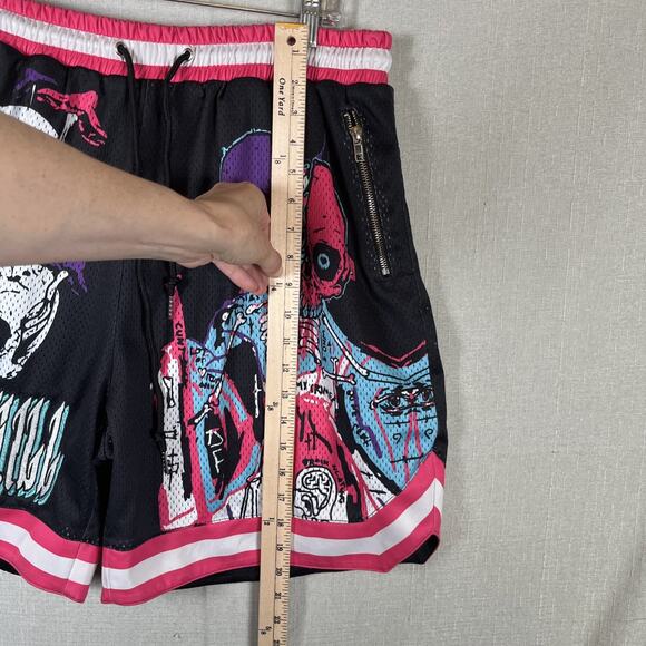 SUGARHILL Sauron Shorts Multicolor All Over Print XXL Grafiti Skull Mushrooms - Picture 7 of 14